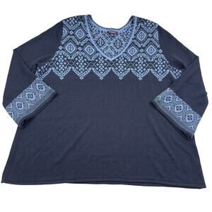 Roaman's Fairisle V-Neck Flare Sleeve Knit Pullover Sweater Women's 3X (30-32)